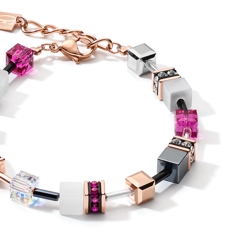 Bracelet GeoCUBE® or rose, blanc & rose vif