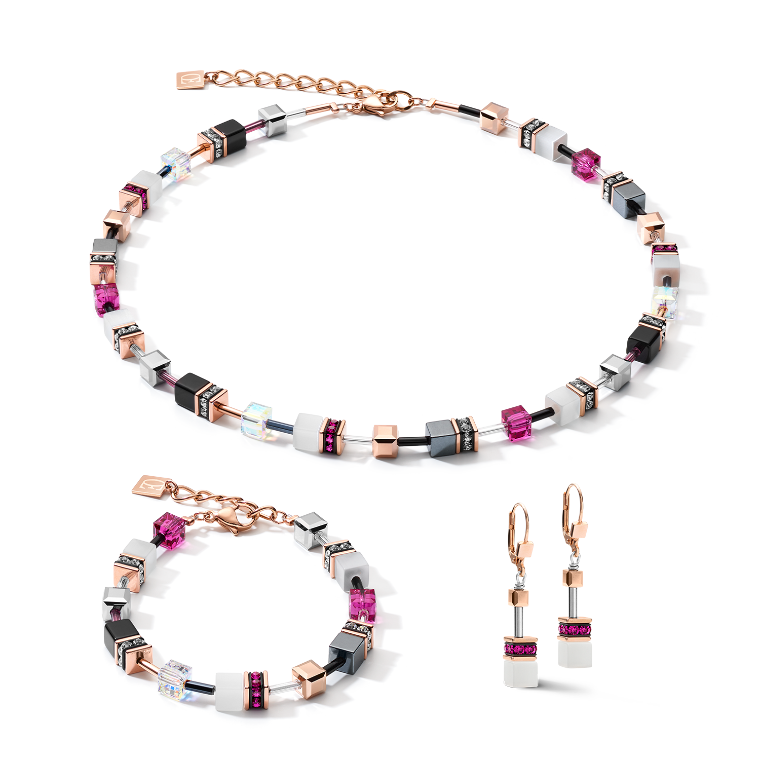 Bracelet GeoCUBE® or rose, blanc & rose vif