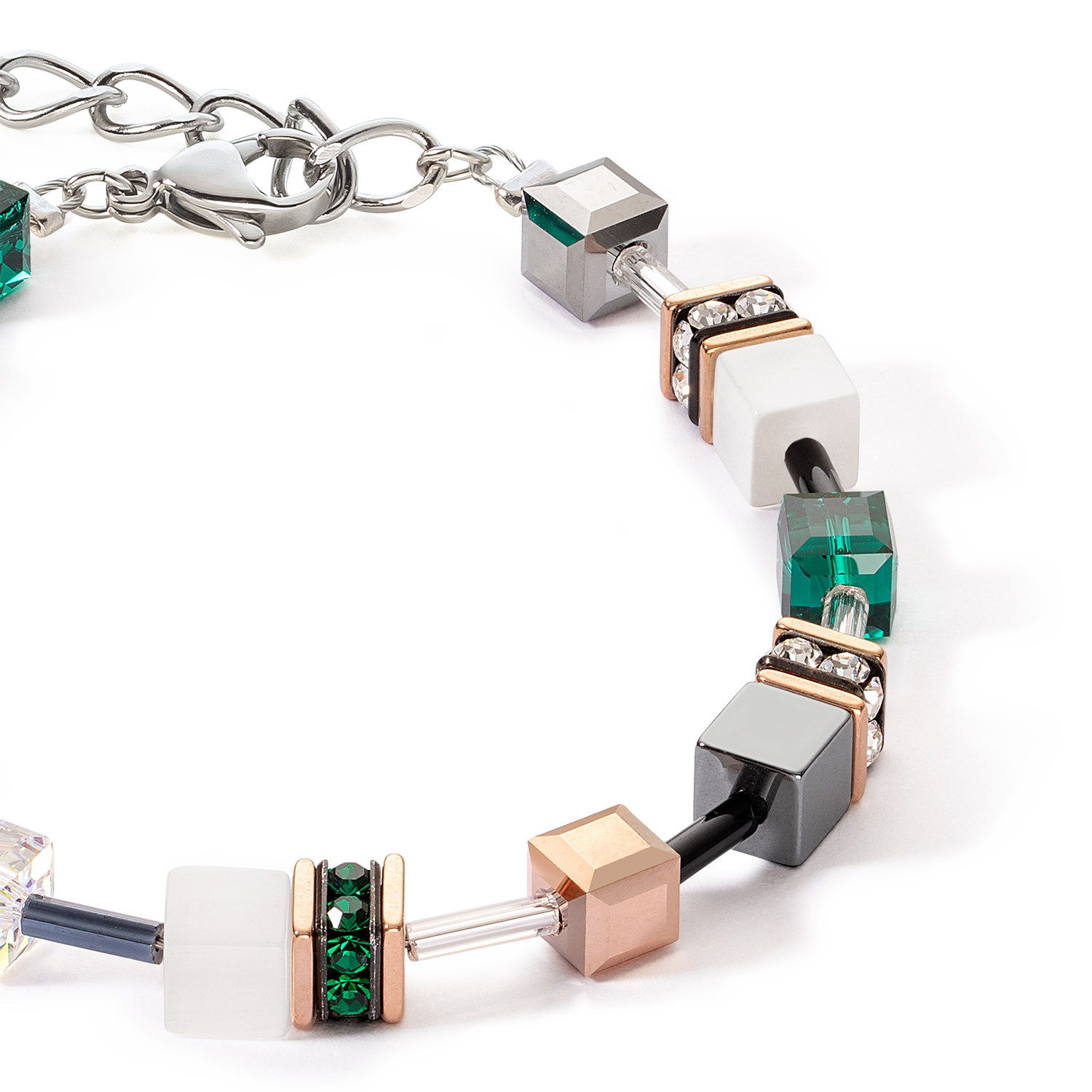 Bracelet GeoCUBE® Iconic or rose blanc & vert foncé