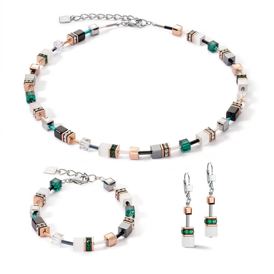 Bracelet GeoCUBE® Iconic or rose blanc & vert foncé