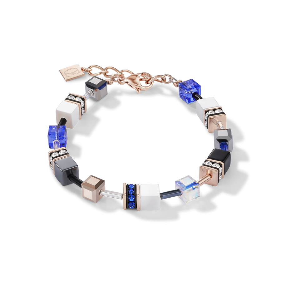 GeoCUBE® Bracelet rose gold, white & blue