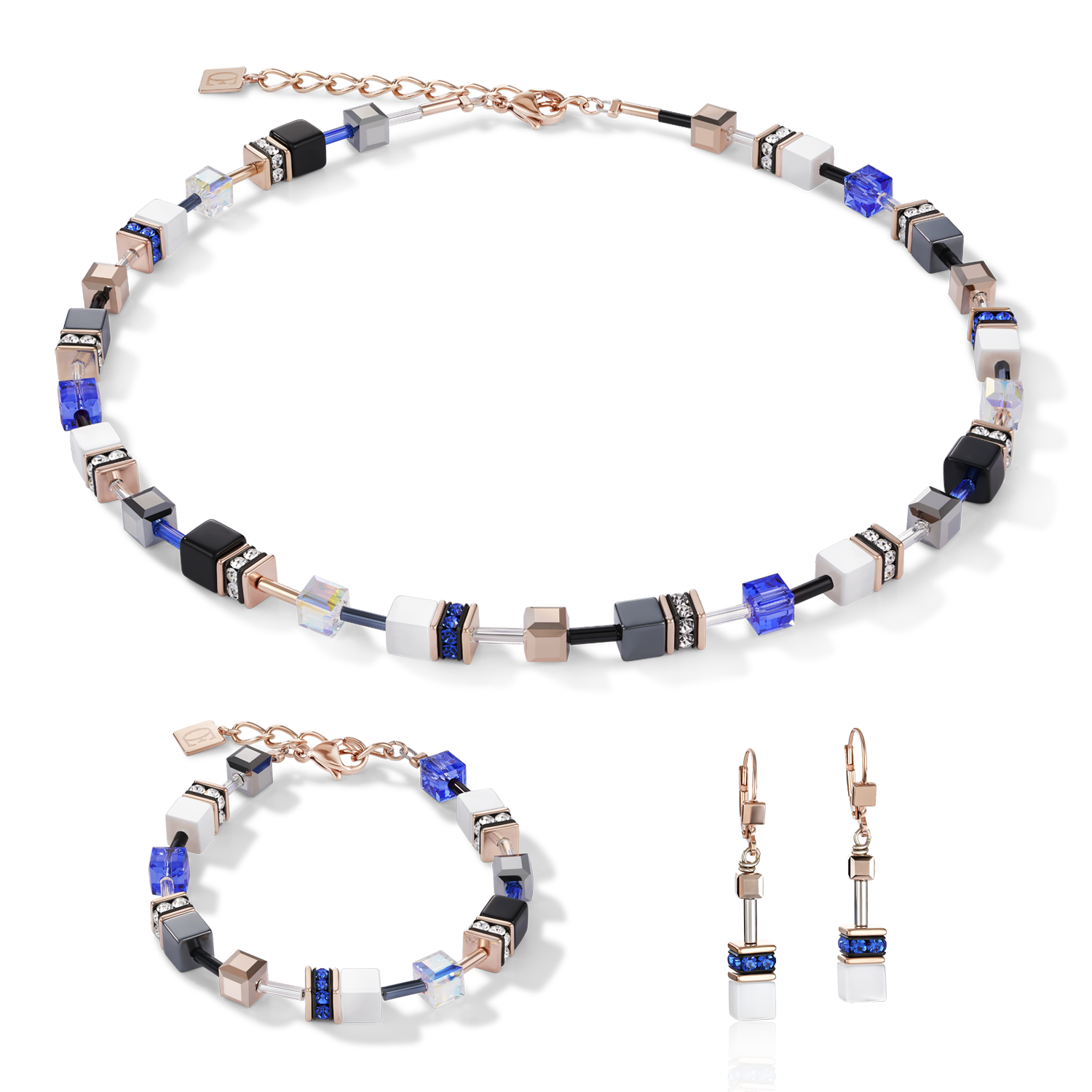 Bracelet GeoCUBE® or rose, blanc & bleu