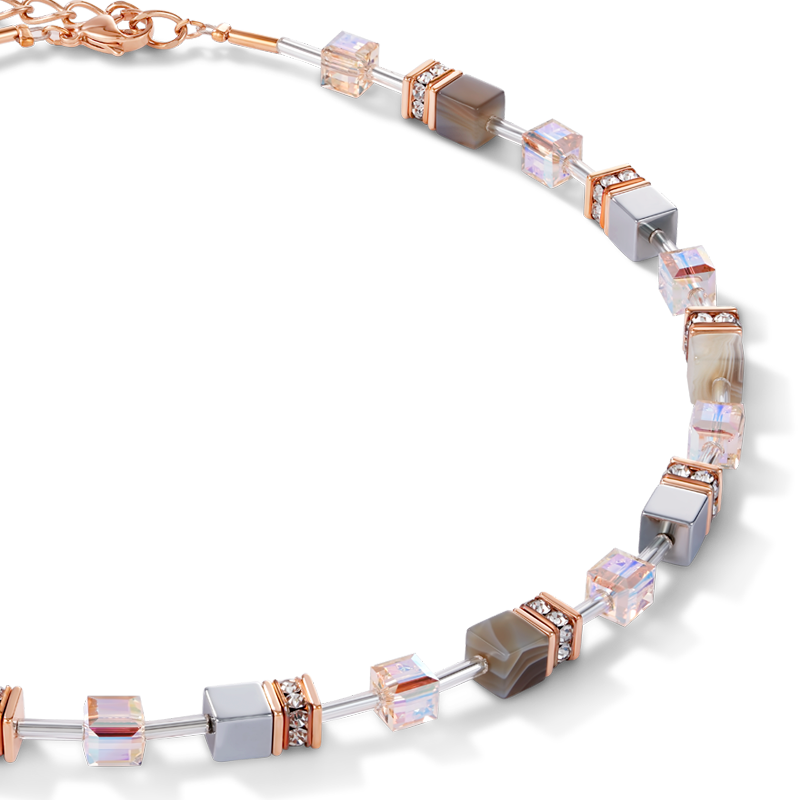 Collier GeoCUBE® agate du botswana & hématite apricot