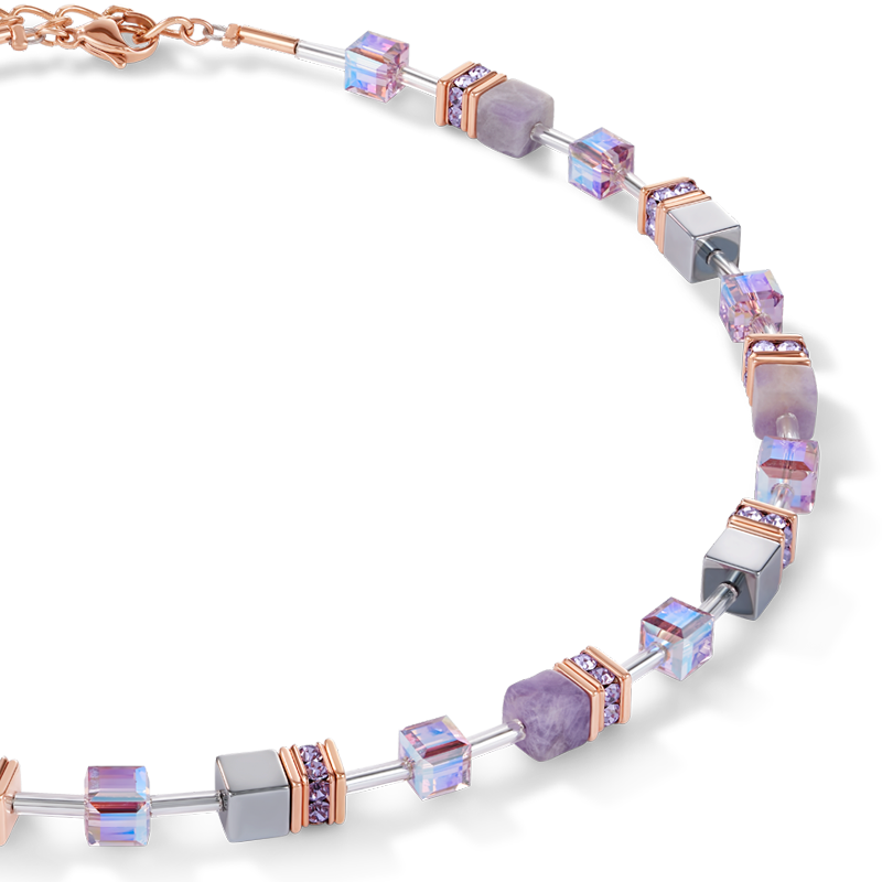 Collier GeoCUBE® Améthyste clair & hématite lilas