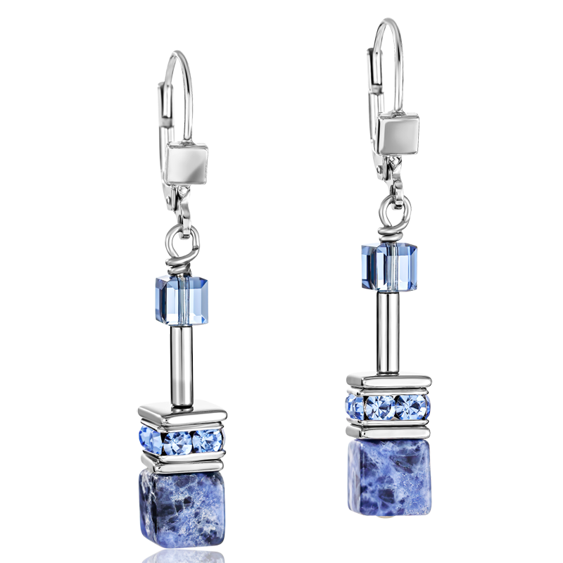 Boucles d'oreille GeoCUBE® sodalite & hématite bleu