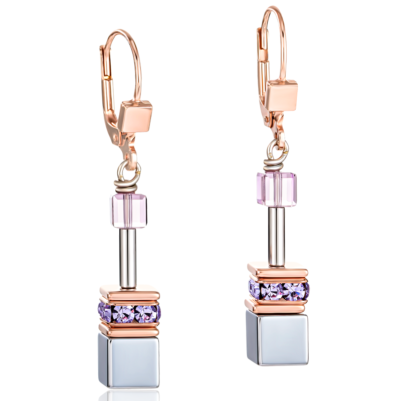 Boucles d'oreille GeoCUBE® Améthyste clair & hématite lilas