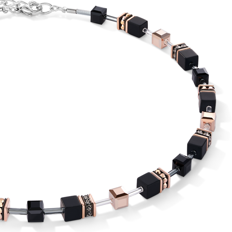 Collier GeoCUBE® onyx noir-or rose