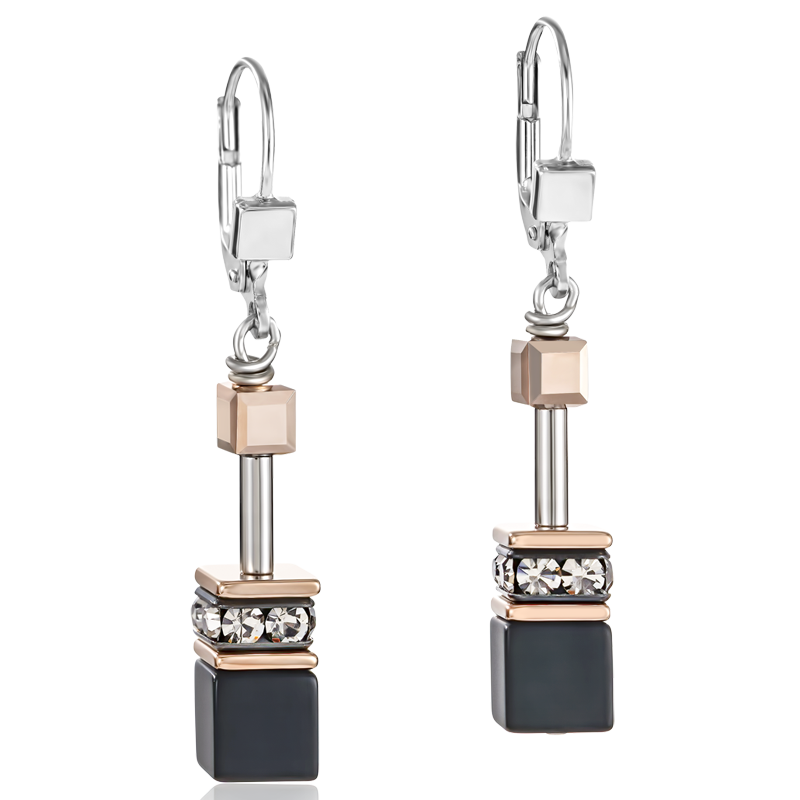 Boucles d'oreille GeoCUBE® onyx noir-or rose