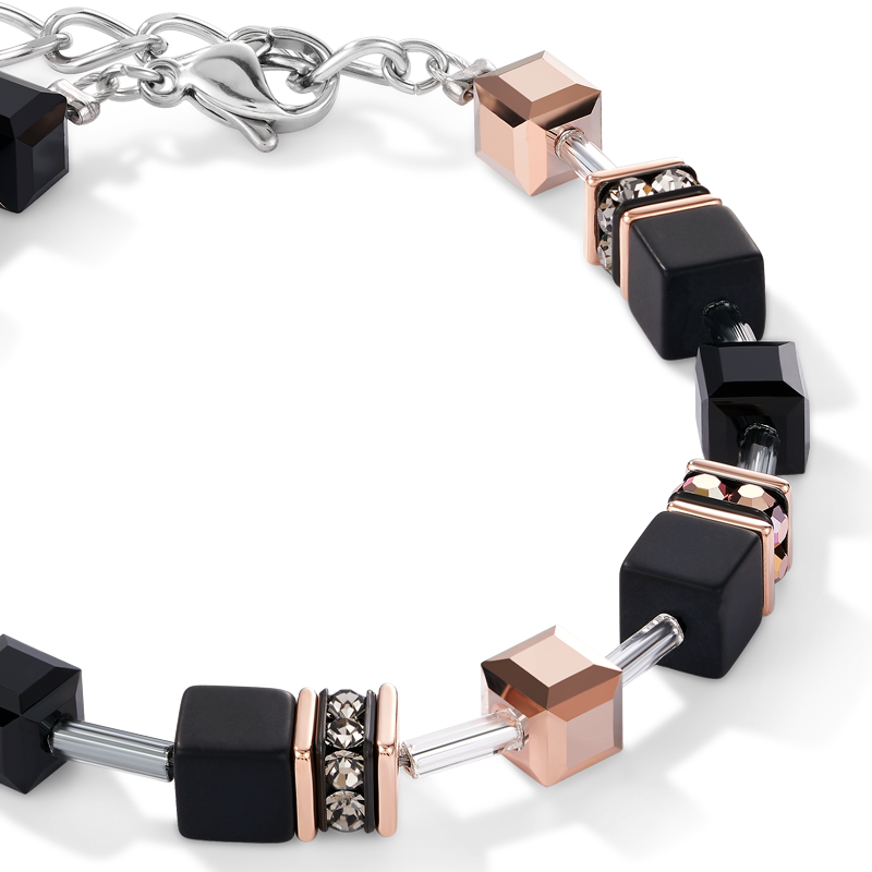 Bracelet GeoCUBE® onyx noir-or rose