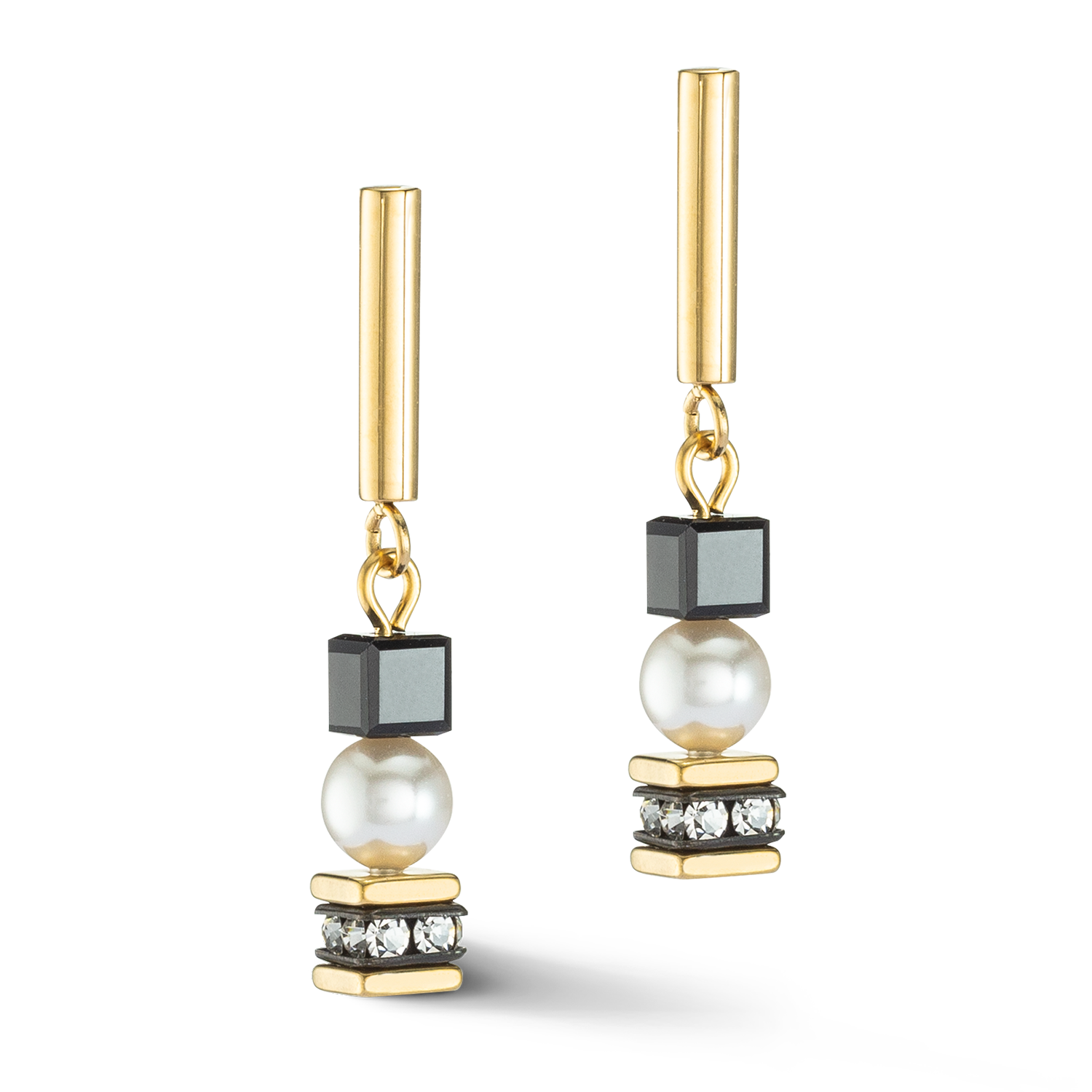 Boucles d'oreilles Mysterious Cubes & Pearls or-noir