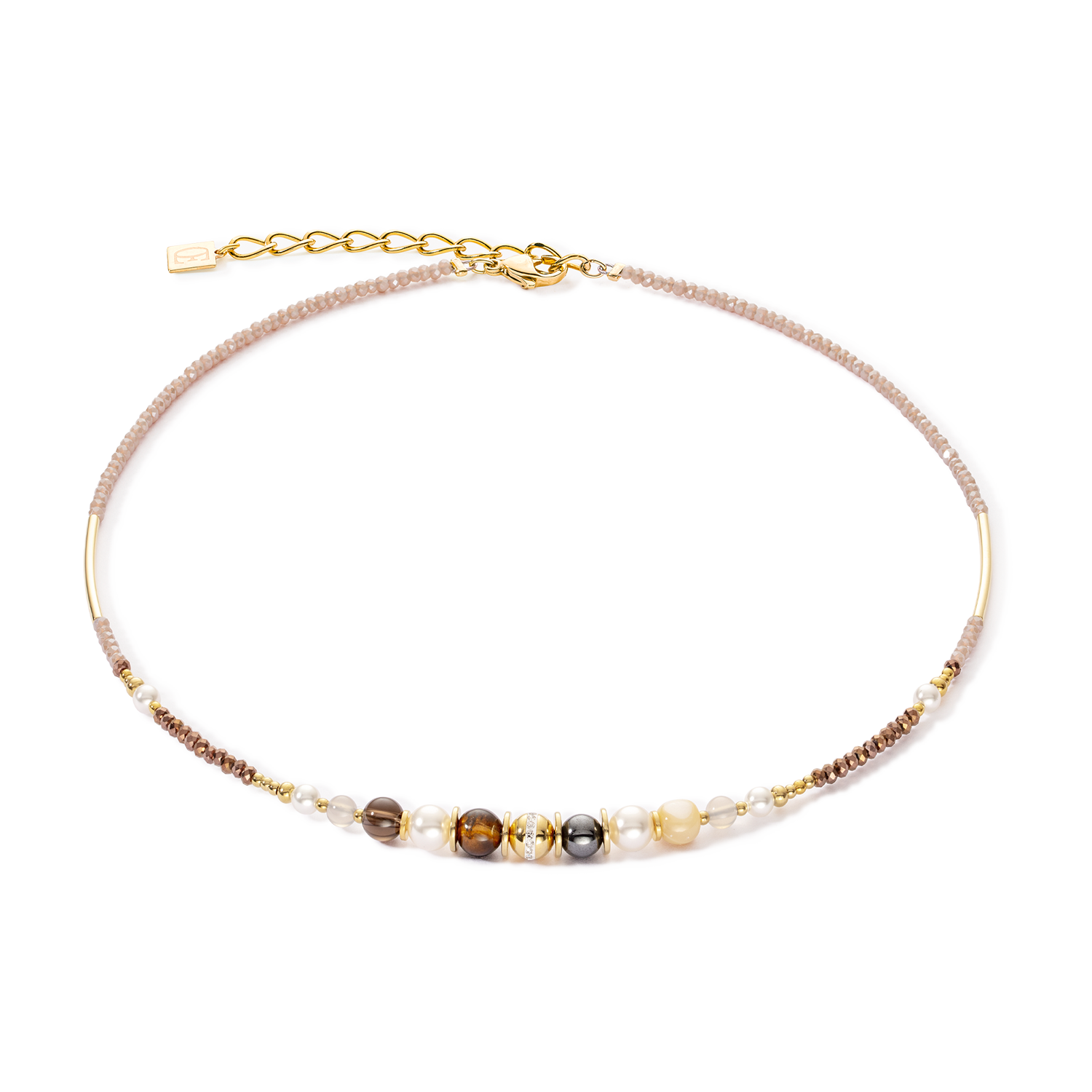 Collier Boule small de pierres précieuses & Crystal Pearls brun-or