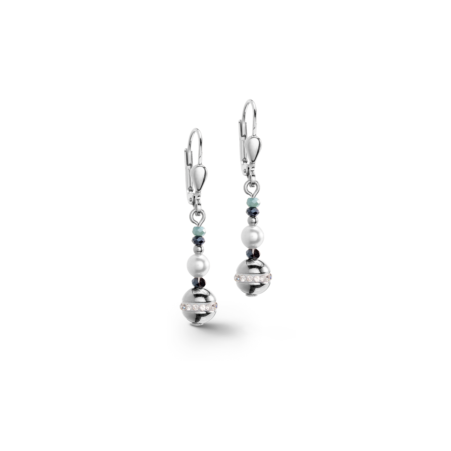 Boucles d'oreilles Boule small de pierres précieuses & Crystal Pearls aqua-argent