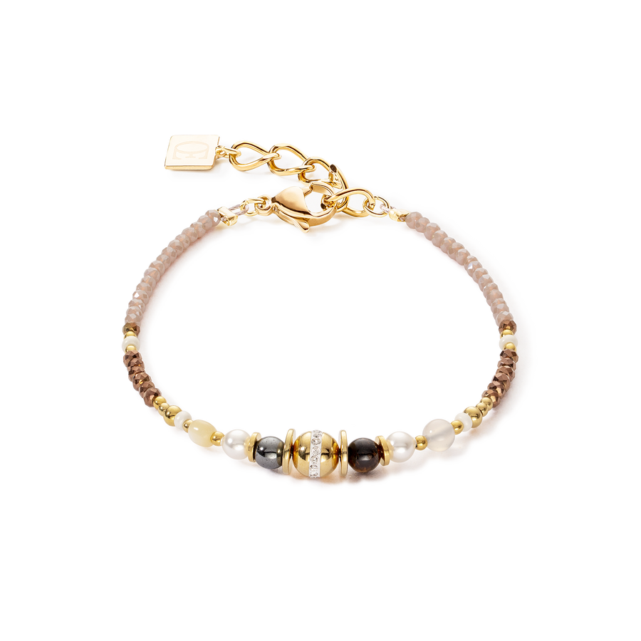 Bracelet Boule small de pierres précieuses & Crystal Pearls brun-or