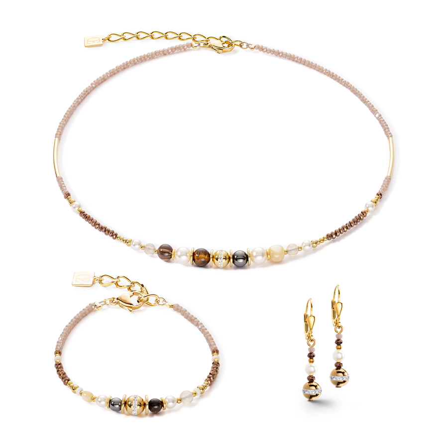 Bracelet Boule small de pierres précieuses & Crystal Pearls brun-or