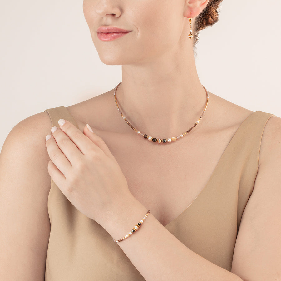 Bracelet Boule small de pierres précieuses & Crystal Pearls brun-or