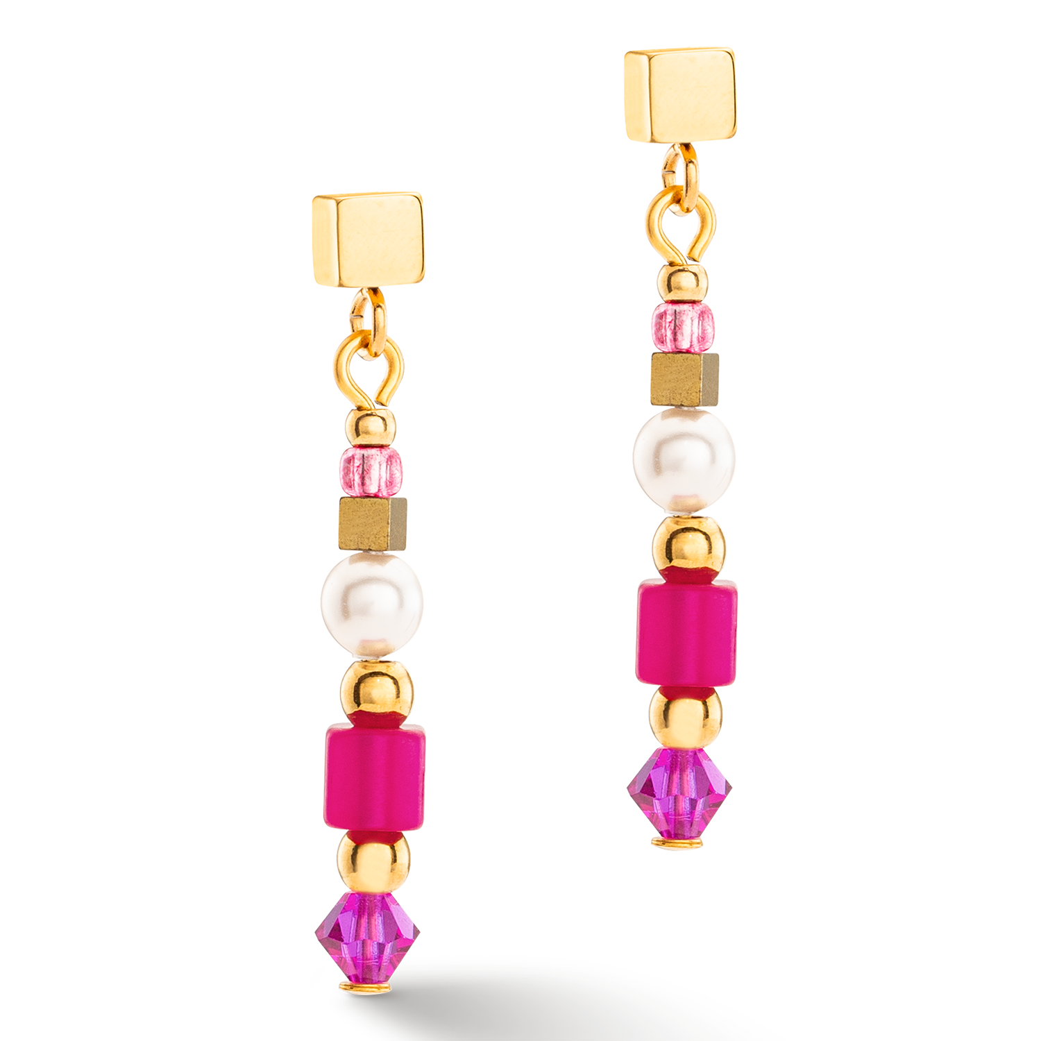 Boucles d'oreilles Square Stripes or-magenta