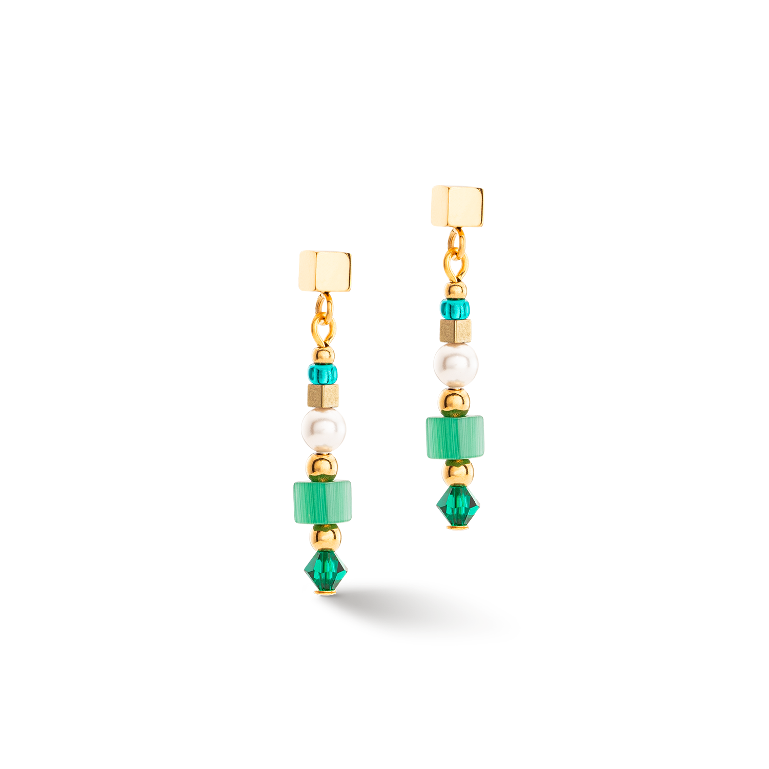 Boucles d'oreilles Square Stripes or-vert