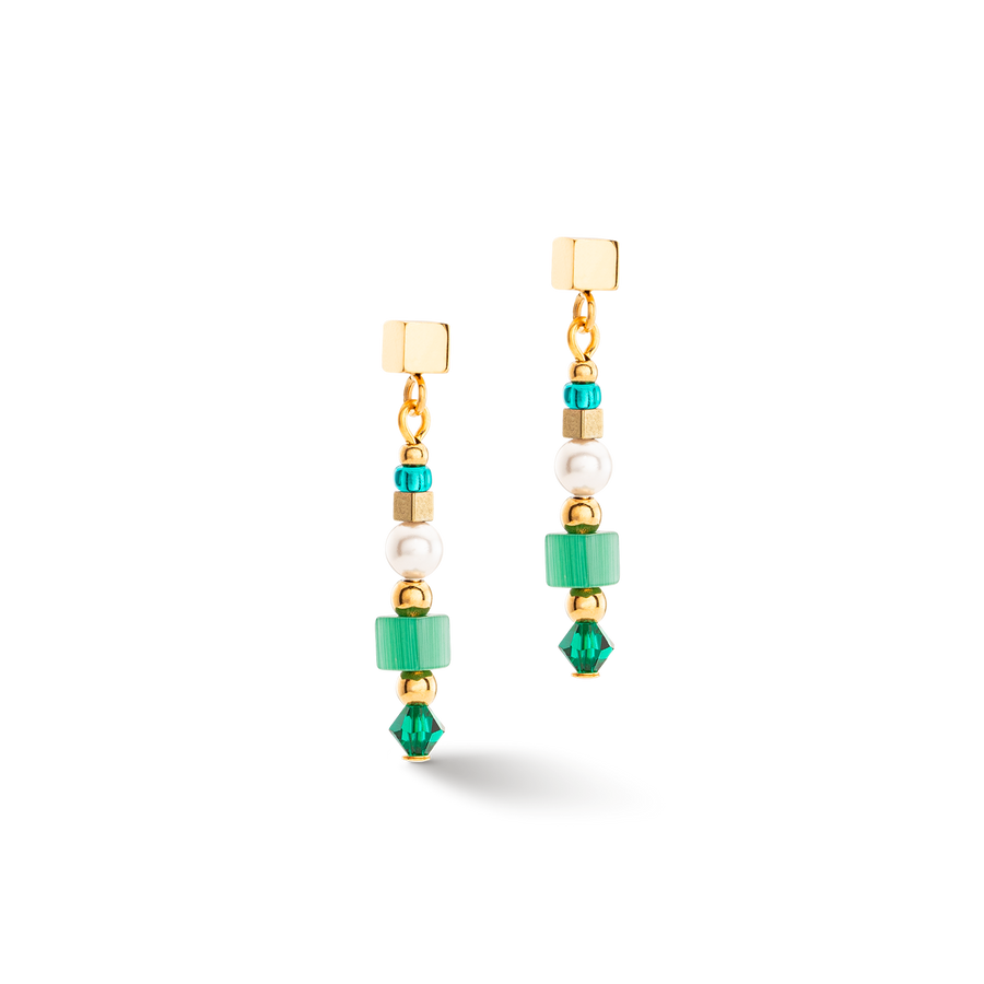 Boucles d'oreilles Square Stripes or-vert