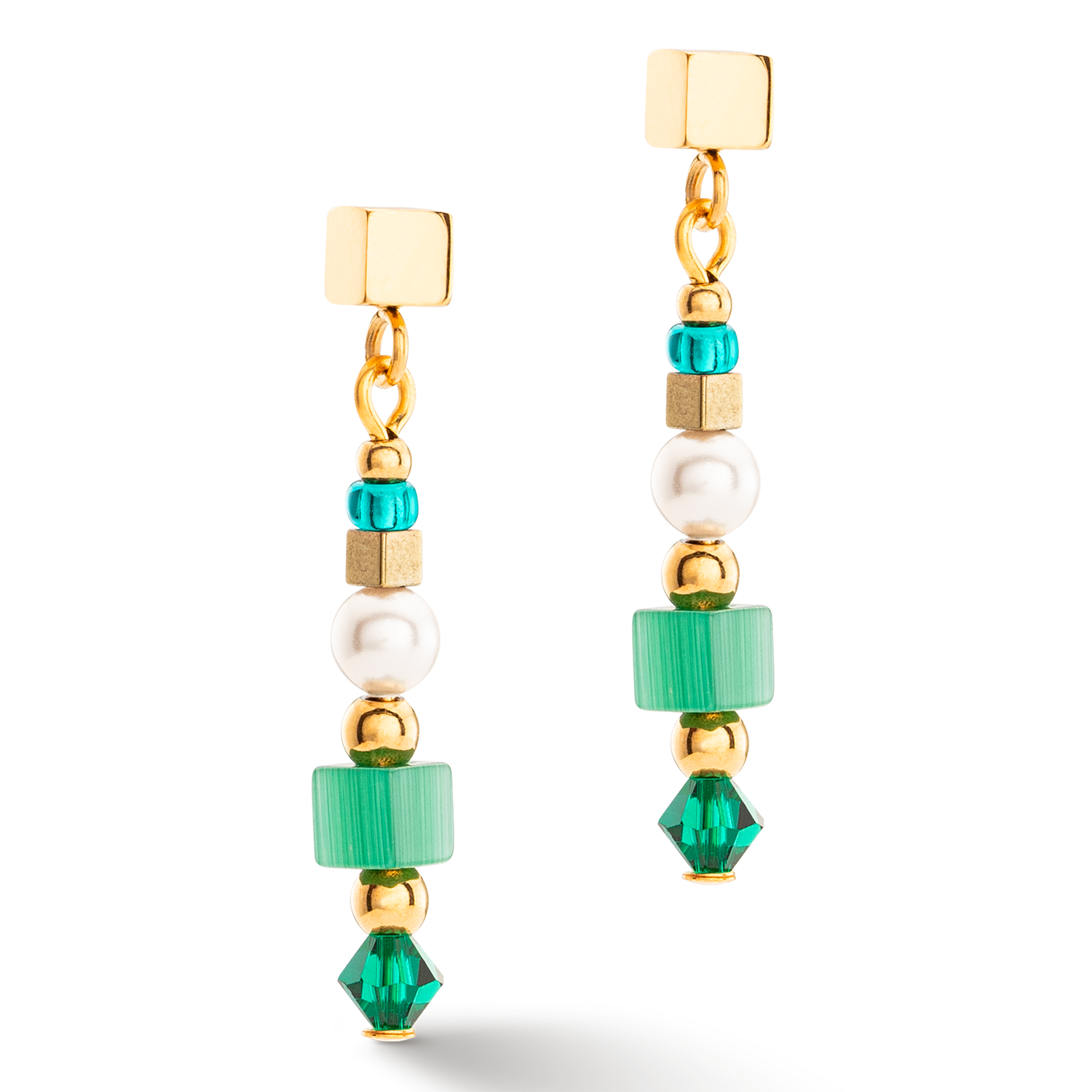 Boucles d'oreilles Square Stripes or-vert