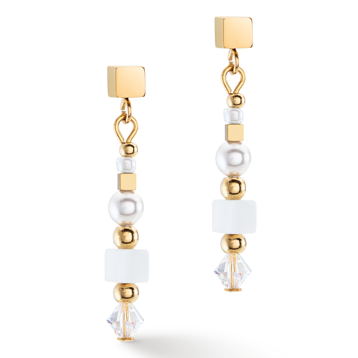 Boucles d'oreilles Square Stripes or-blanc