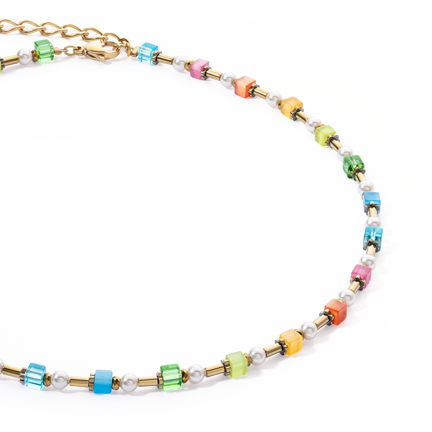 Collier Mini Cubes & Pearls Mix or-rainbow