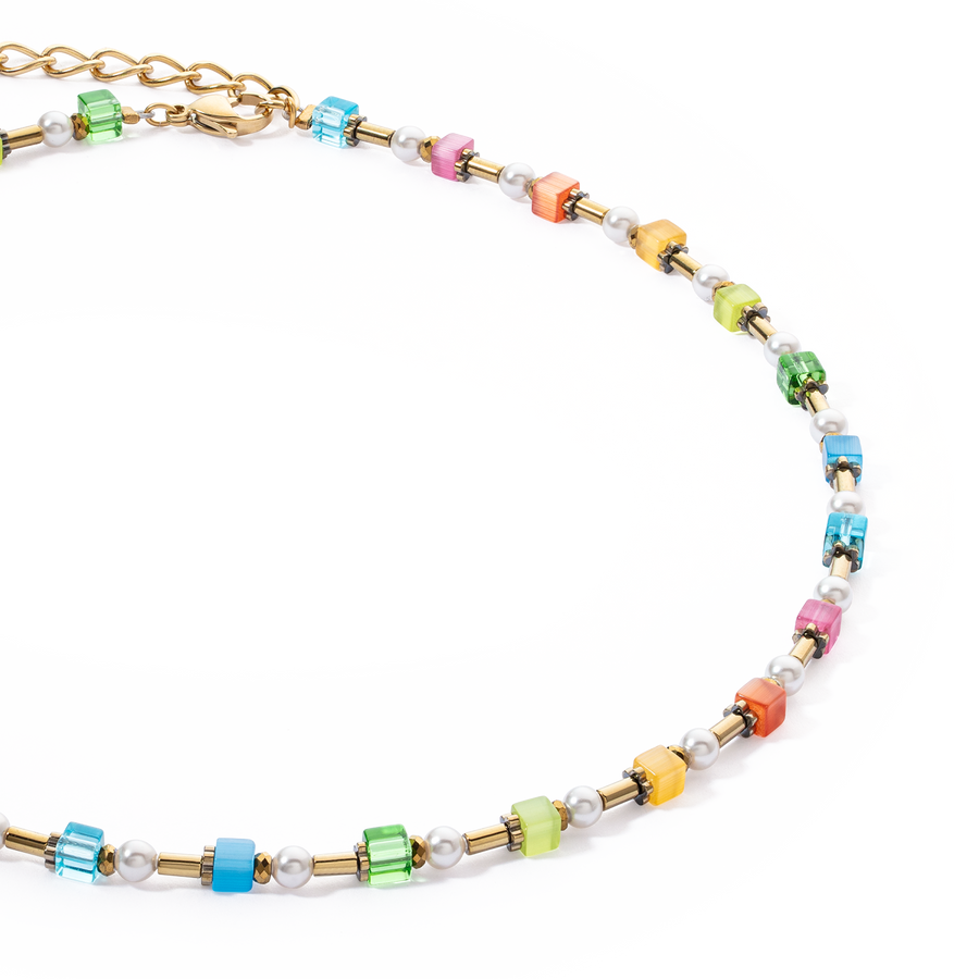 Collier Mini Cubes & Pearls Mix or-rainbow