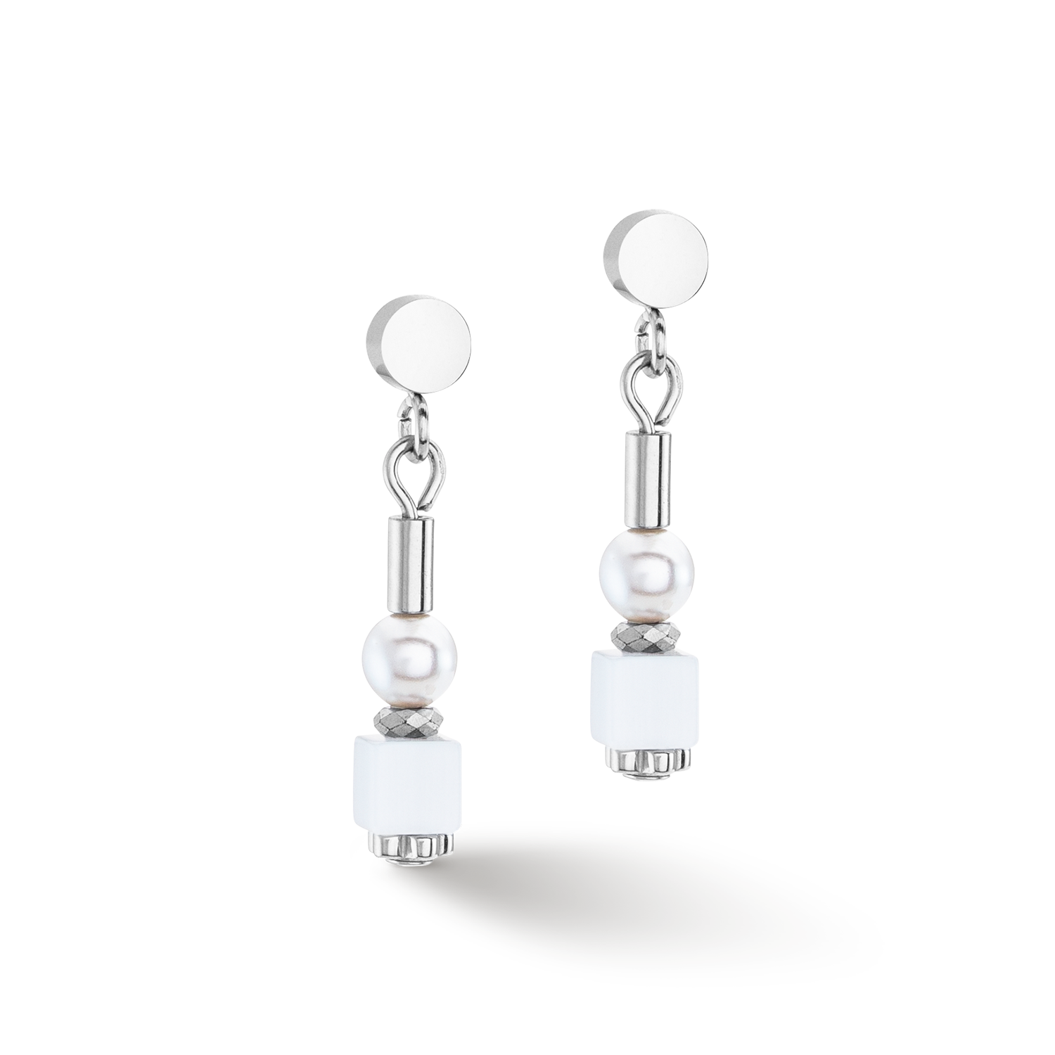 Boucles d'oreilles Mini Cubes & Pearls Mix argent-blanc