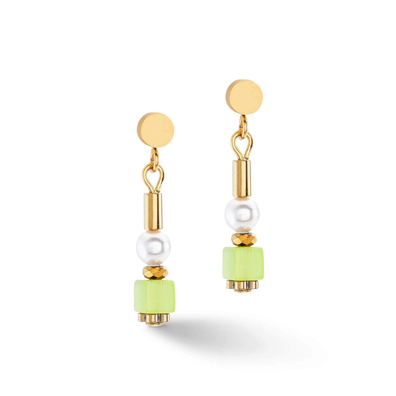 Boucles d'oreilles Mini Cubes & Pearls Mix or-rainbow