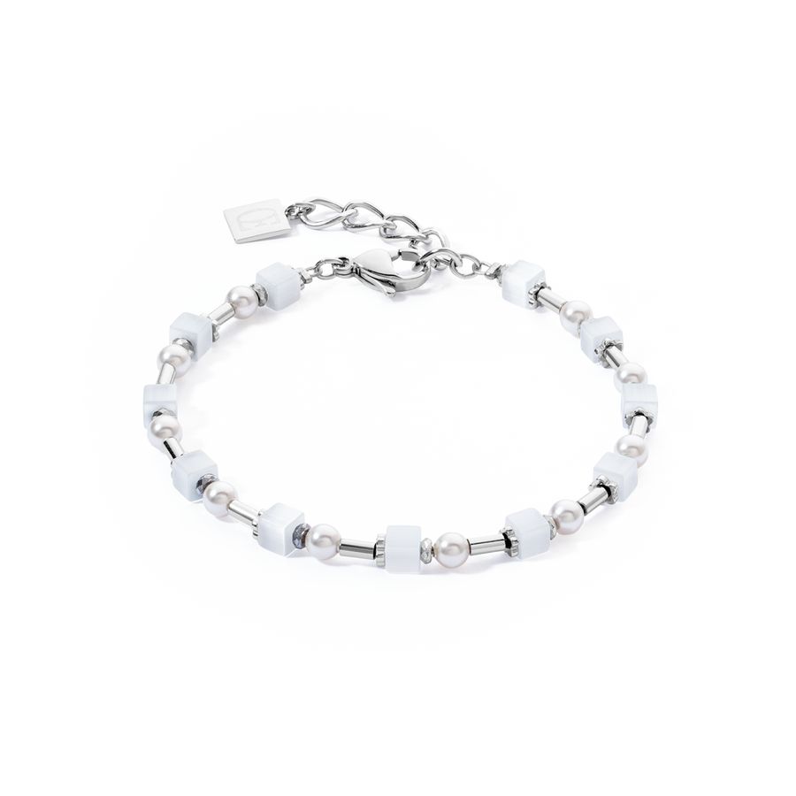 Bracelet Mini Cubes & Pearls Mix argent-blanc