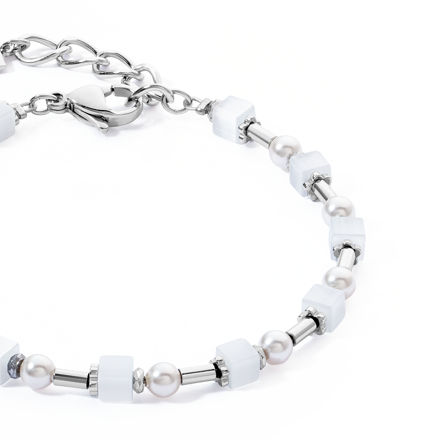 Bracelet Mini Cubes & Pearls Mix argent-blanc