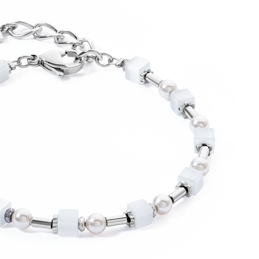 Bracelet Mini Cubes & Pearls Mix argent-blanc