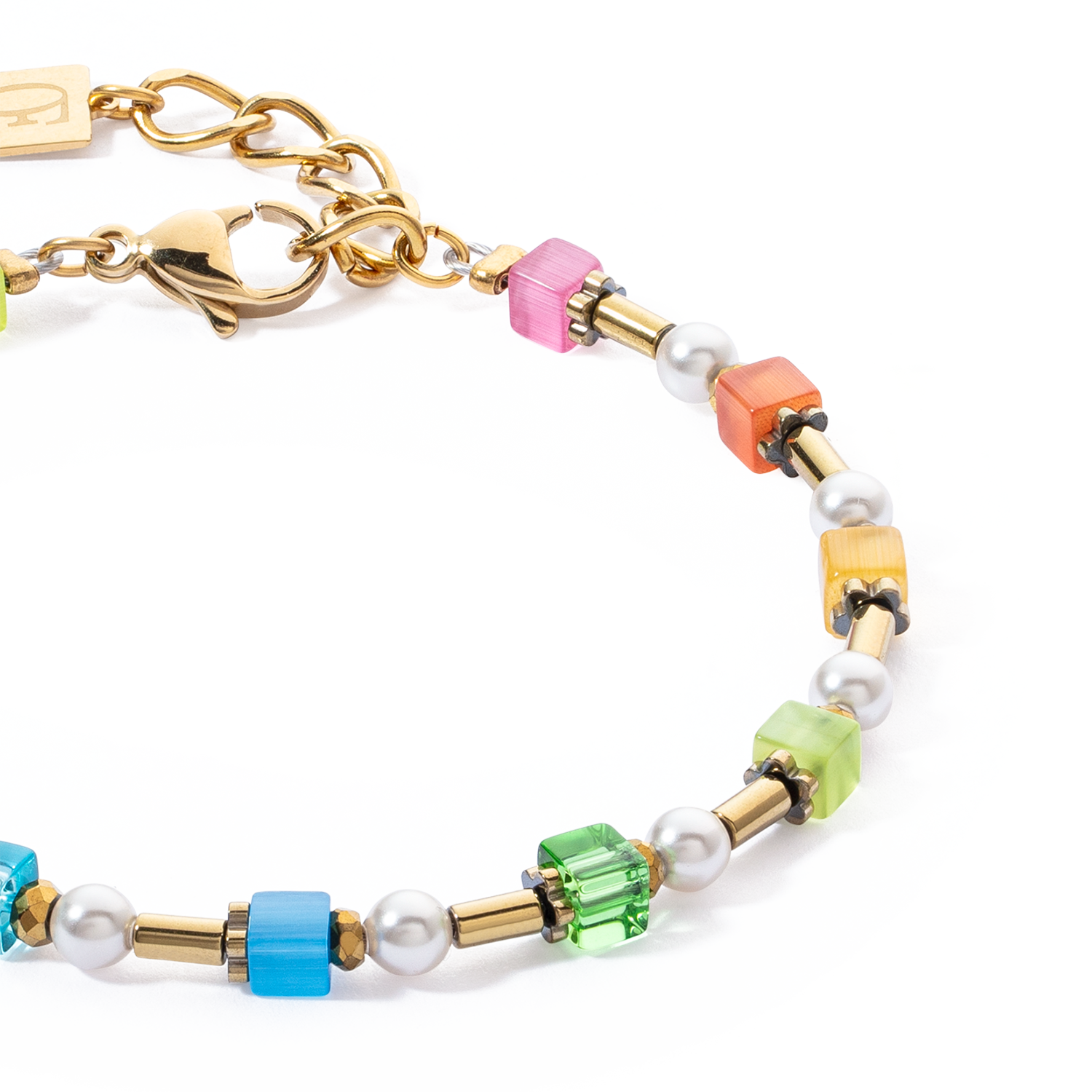 Bracelet Mini Cubes & Pearls Mix or-rainbow