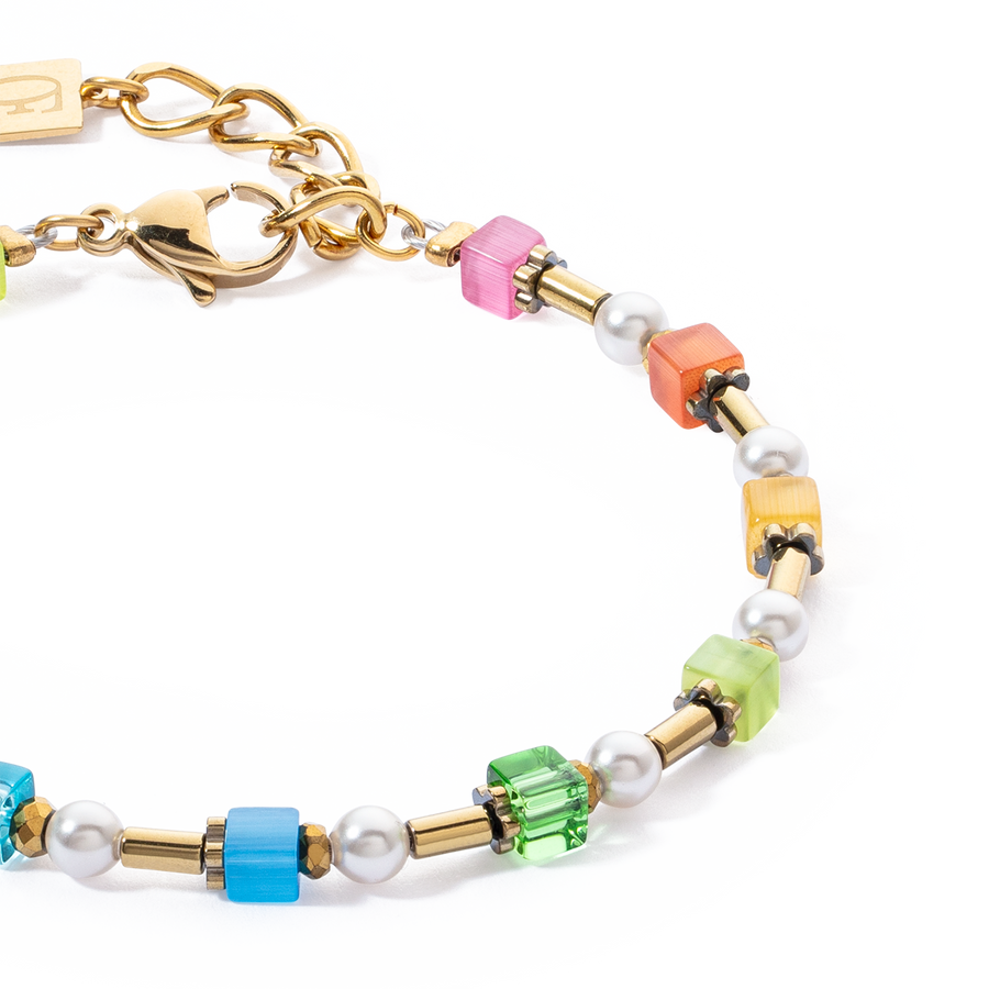 Bracelet Mini Cubes & Pearls Mix or-rainbow