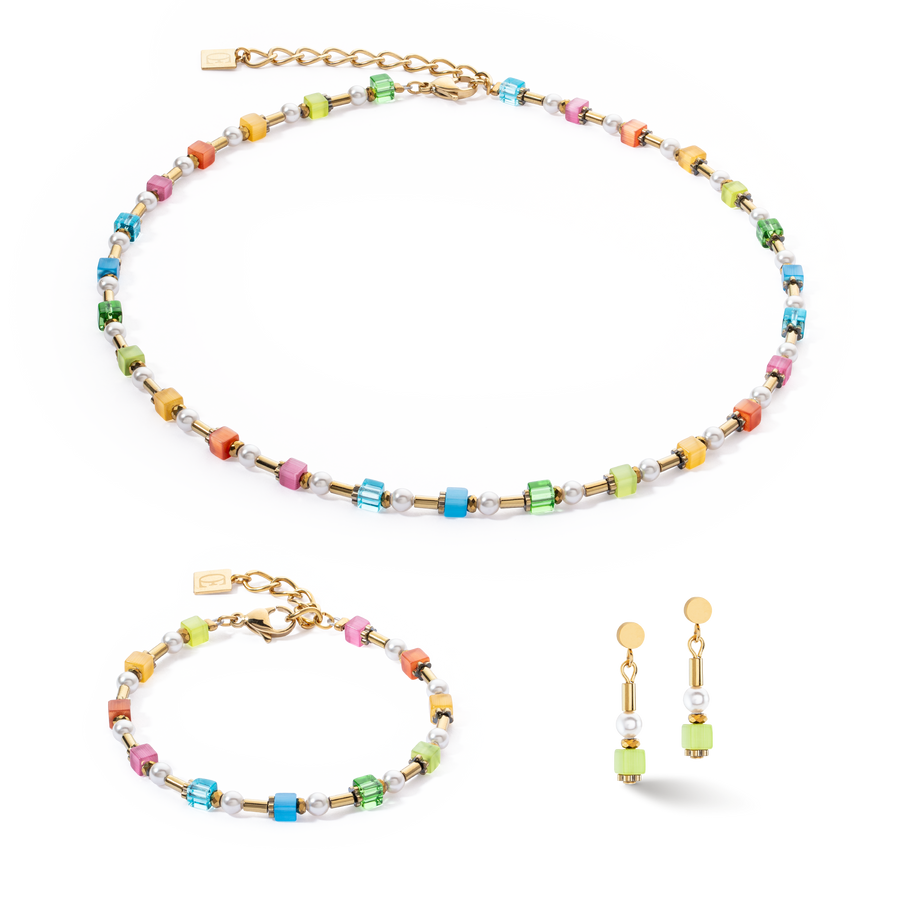 Bracelet Mini Cubes & Pearls Mix or-rainbow