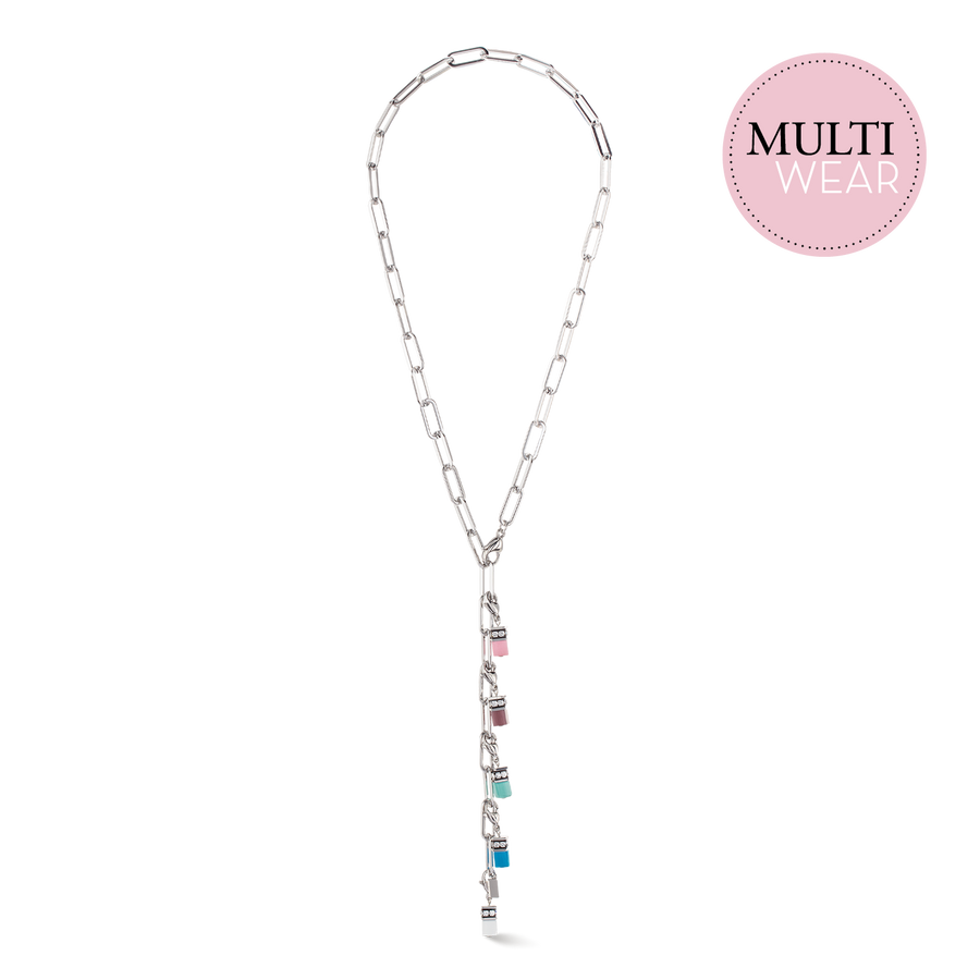 Collier Happy Iconic Cube Charms argent pastel
