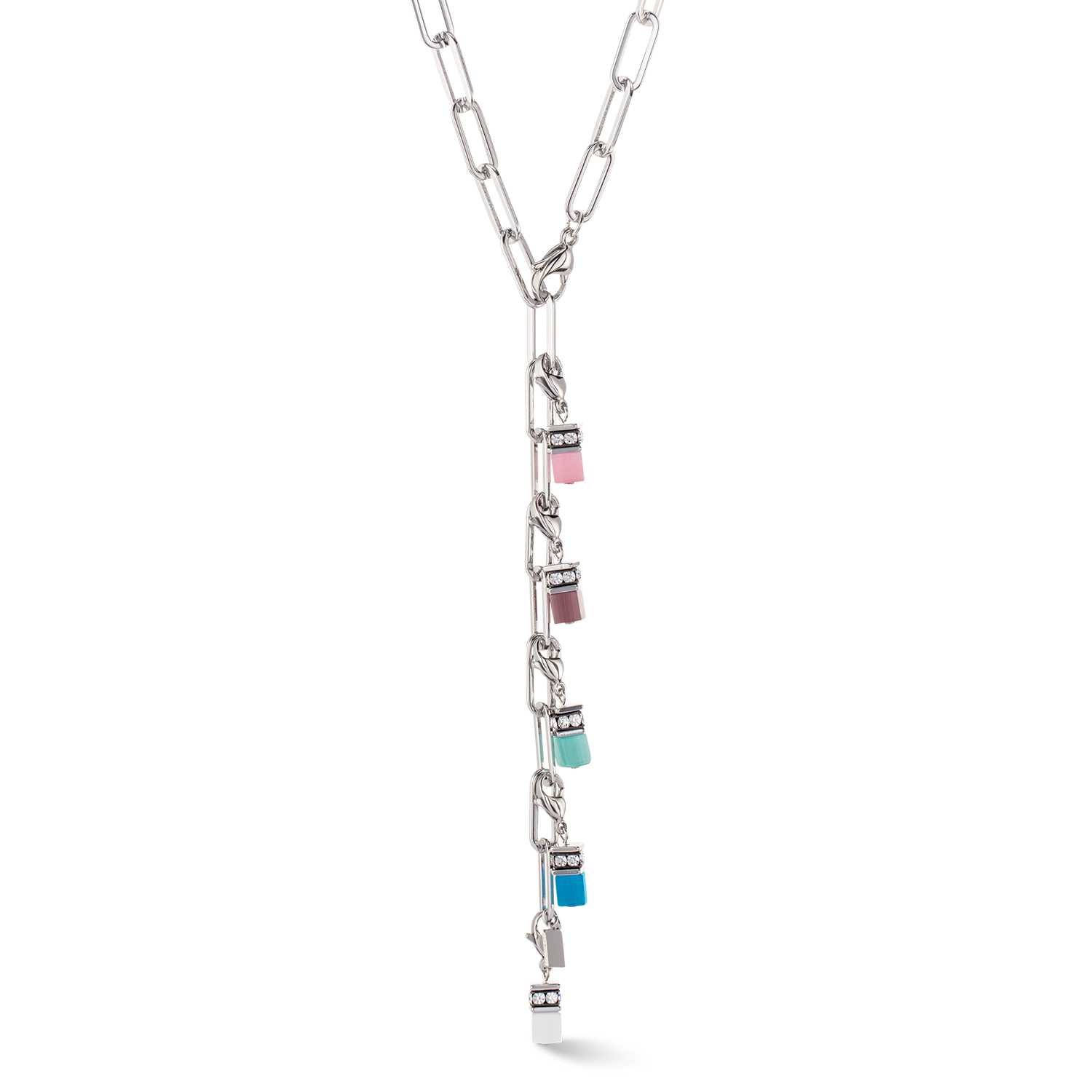 Collier Happy Iconic Cube Charms argent pastel