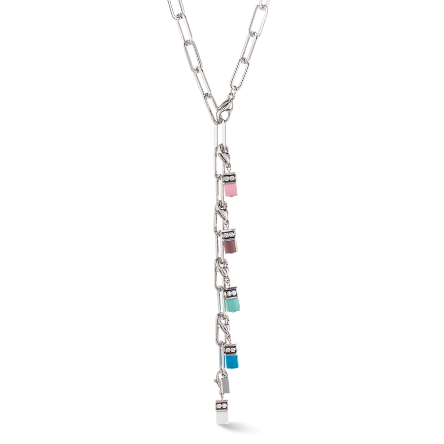 Collier Happy Iconic Cube Charms argent pastel