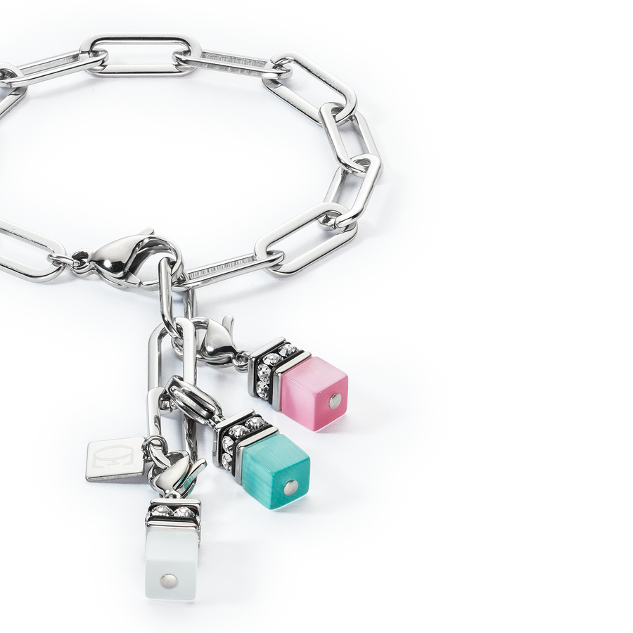 Bracelet Happy Iconic Cube Charms argent pastel