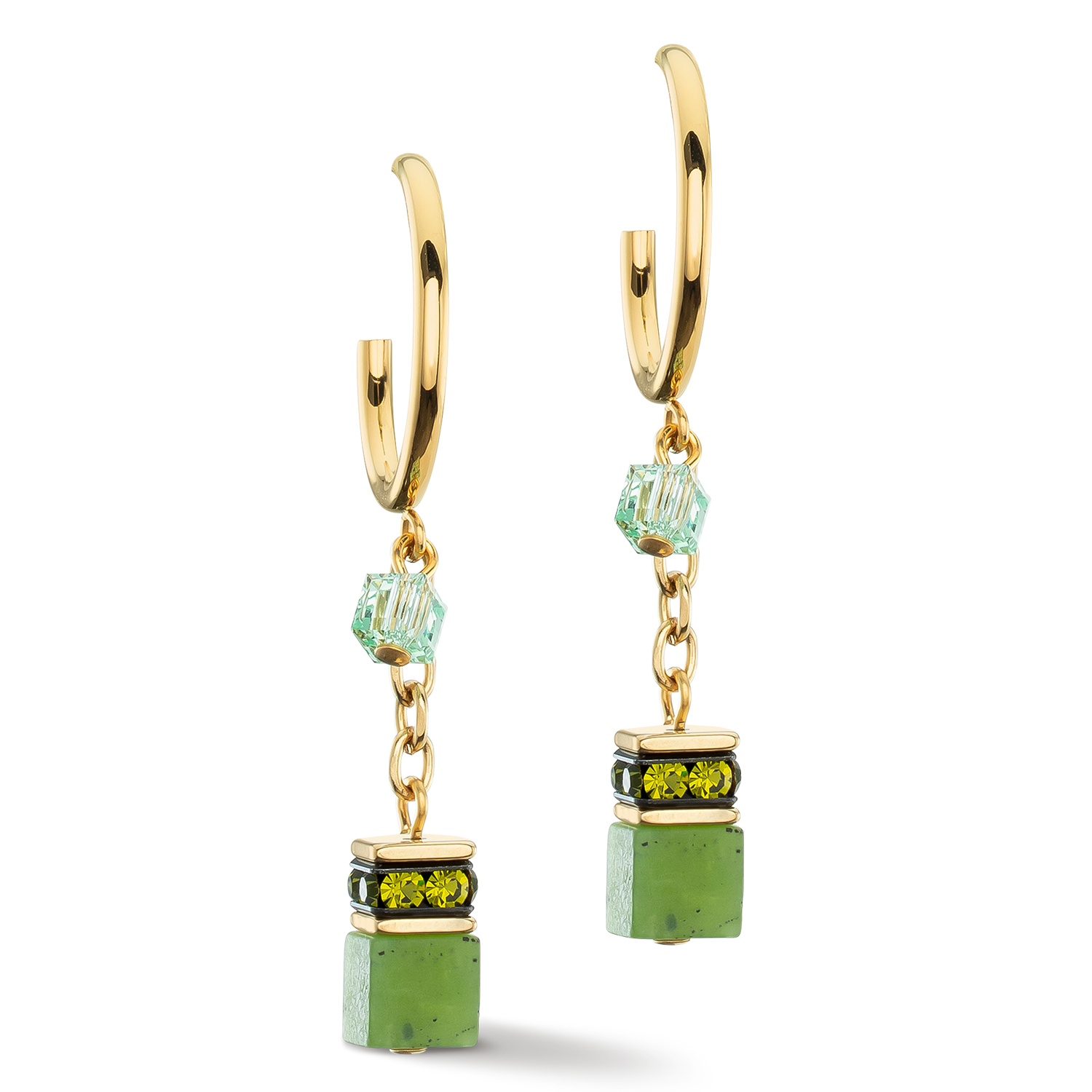 Boucles d'oreilles créole GeoCUBE® Festive Layer or-vert