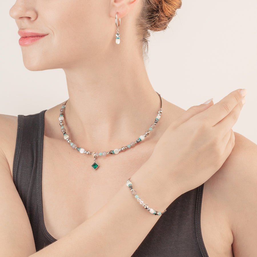 Bracelet Brilliant Square interchangeable Pendant Precious vert foncé