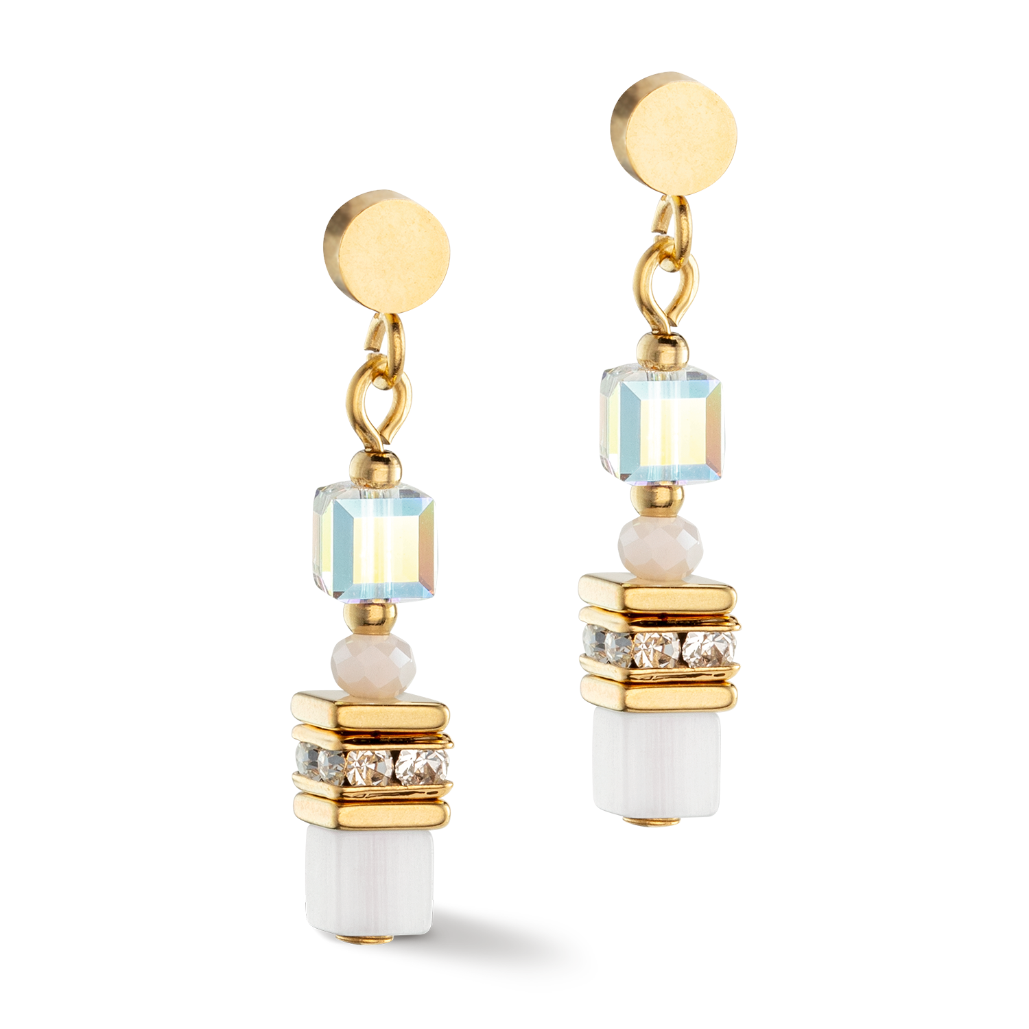 Boucles d'oreilles Mini Cubes or blanc