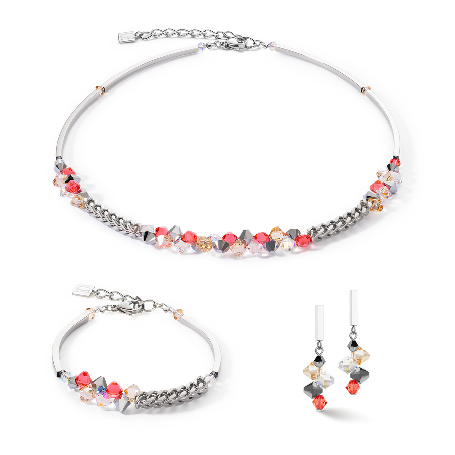 Collier Dancing Crystals & Chunky Chain rouge