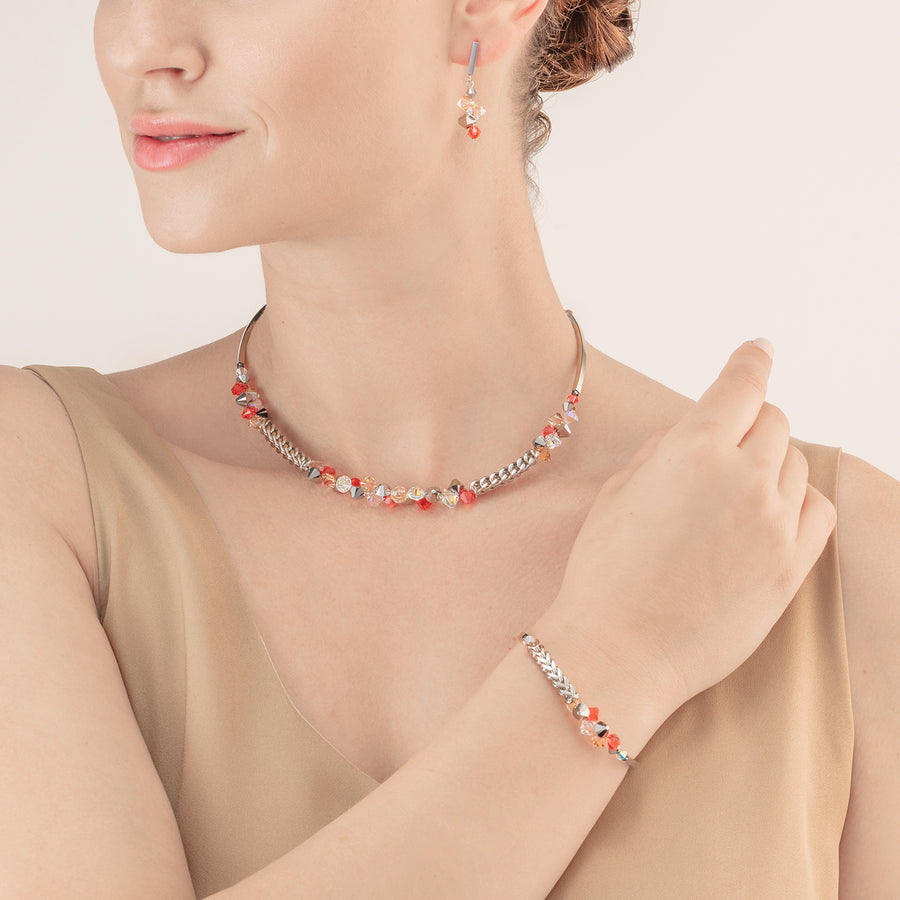 Collier Dancing Crystals & Chunky Chain rouge