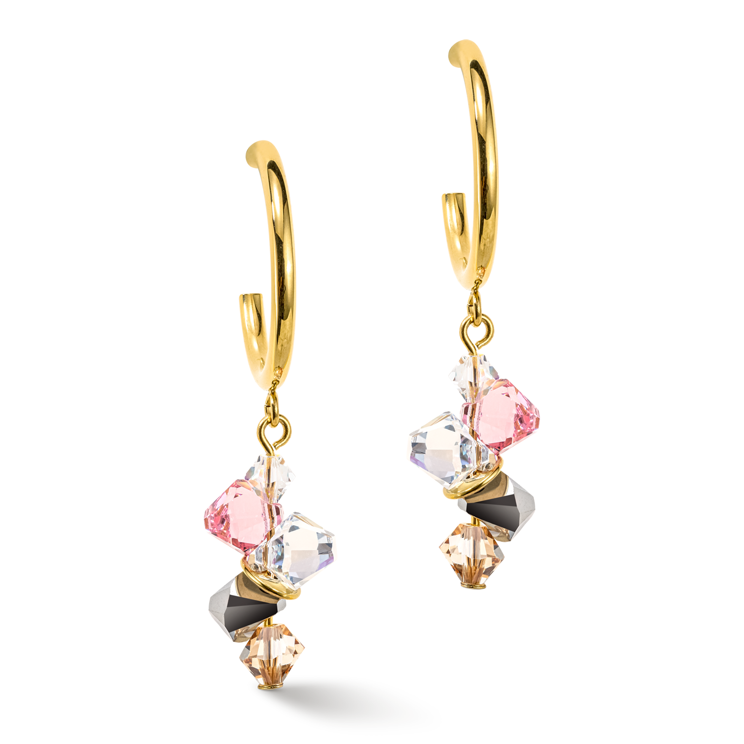 Boucles d'oreille Dancing Crystals or rose clair