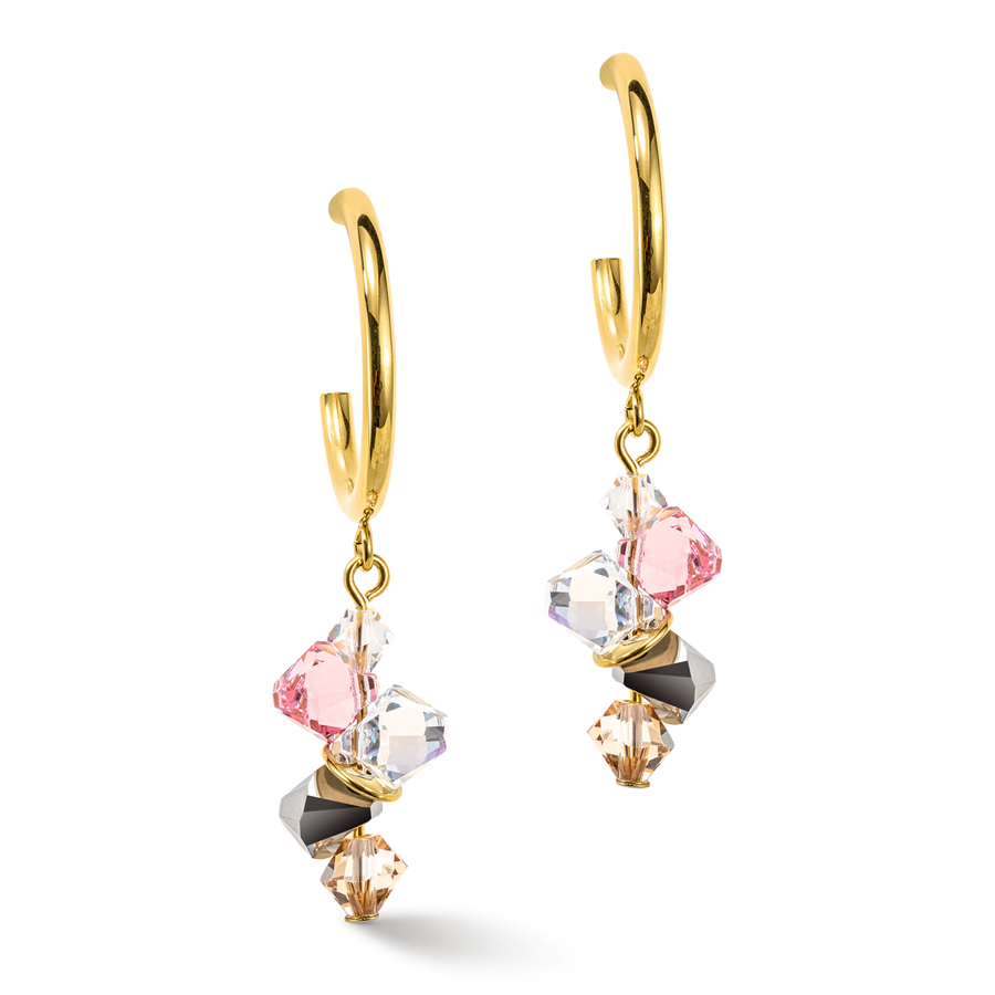 Boucles d'oreille Dancing Crystals or rose clair