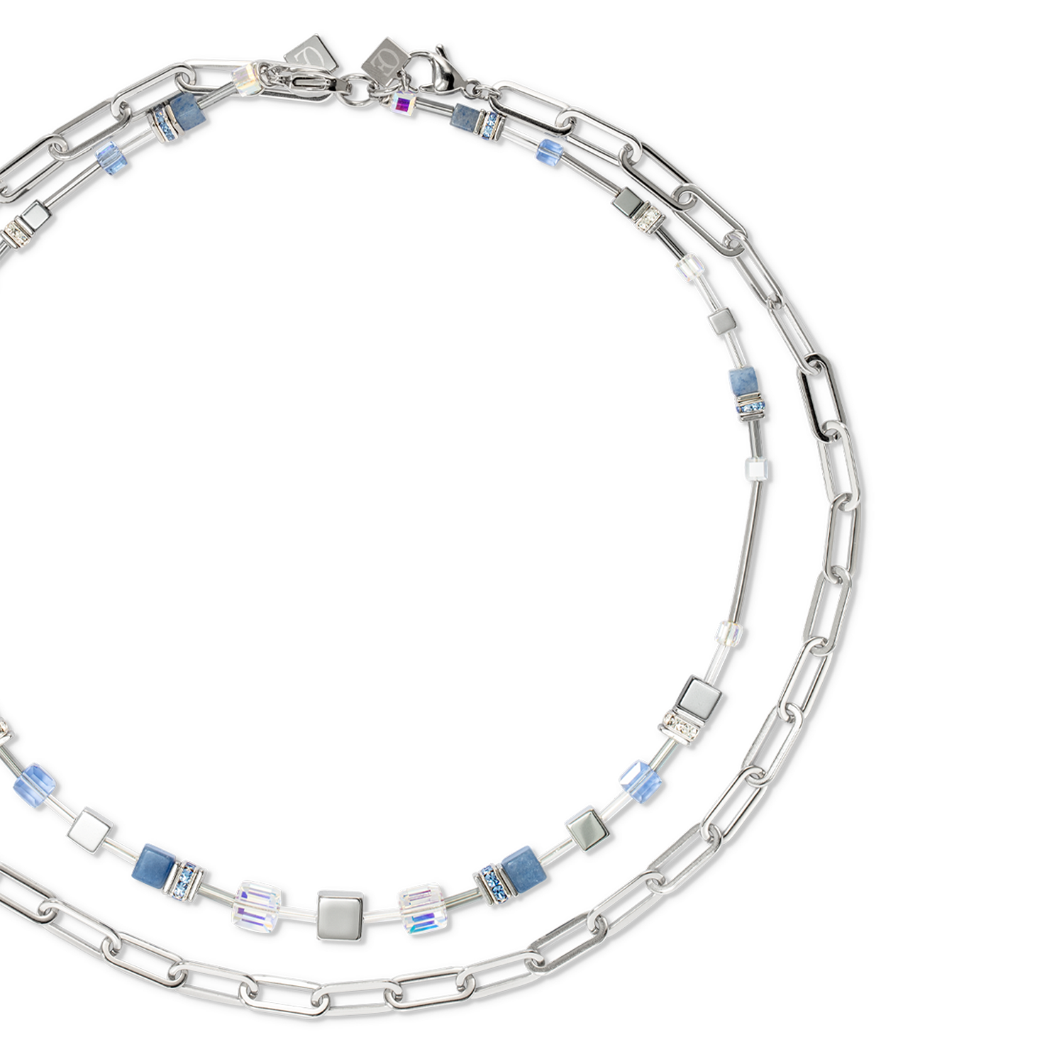 Collier GeoCUBE® Fusion Chain argent bleu