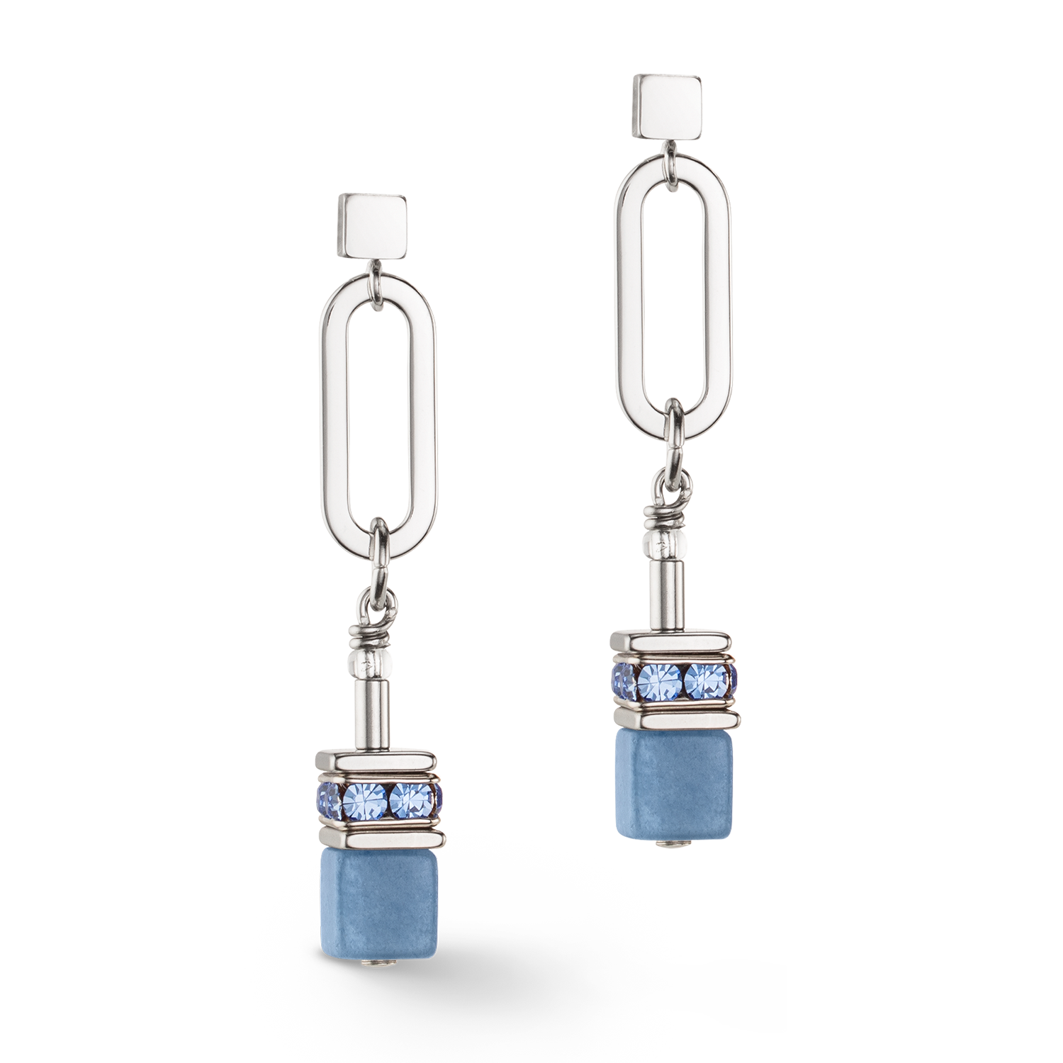 Boucles d'oreilles GeoCUBE® Fusion Chain argent bleu