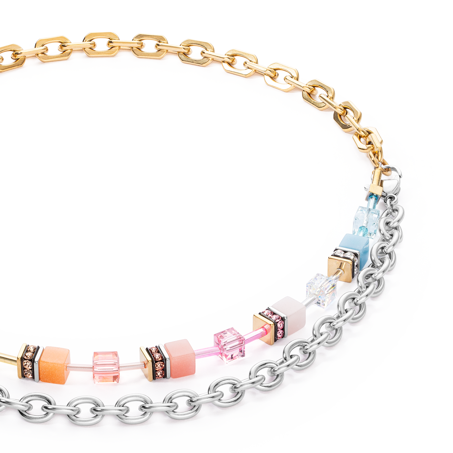 Collier GeoCUBE® Iconic Fusion Chain aqua-apricot