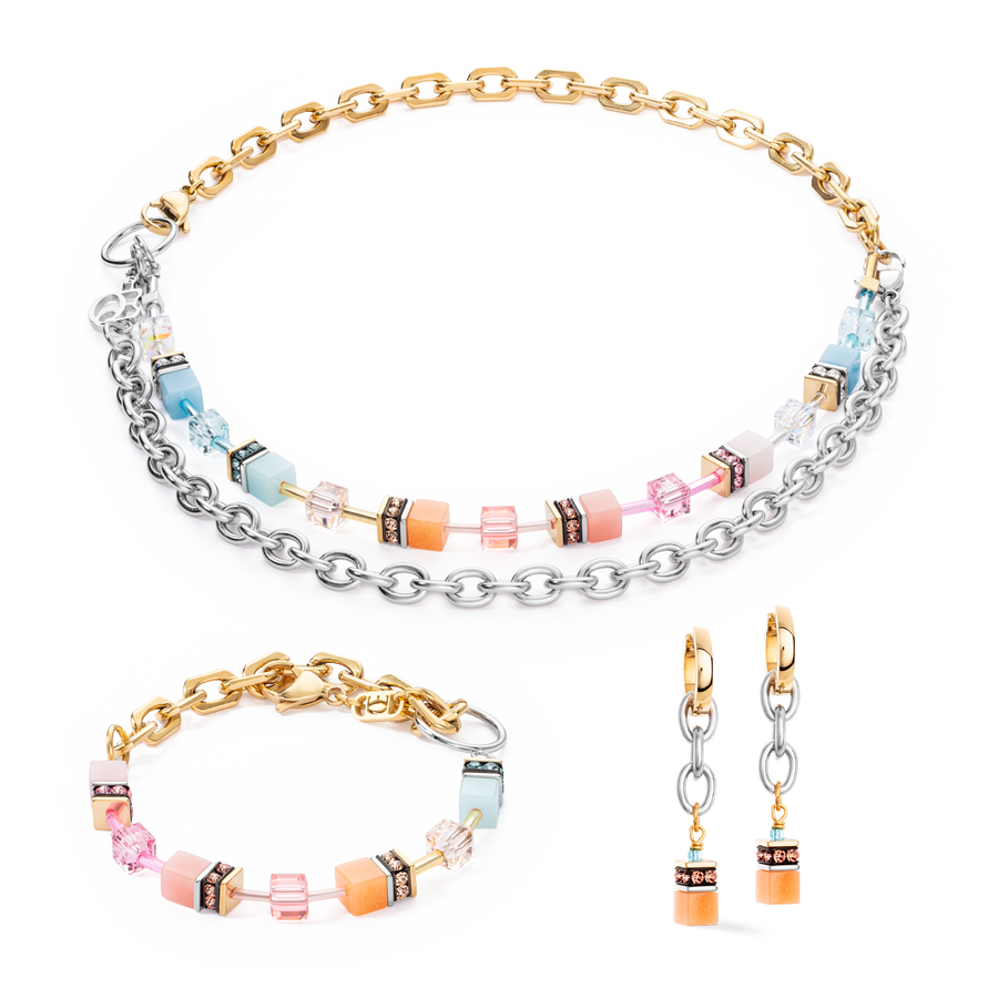 bracelet GeoCUBE® Iconic Fusion Chain aqua-apricot