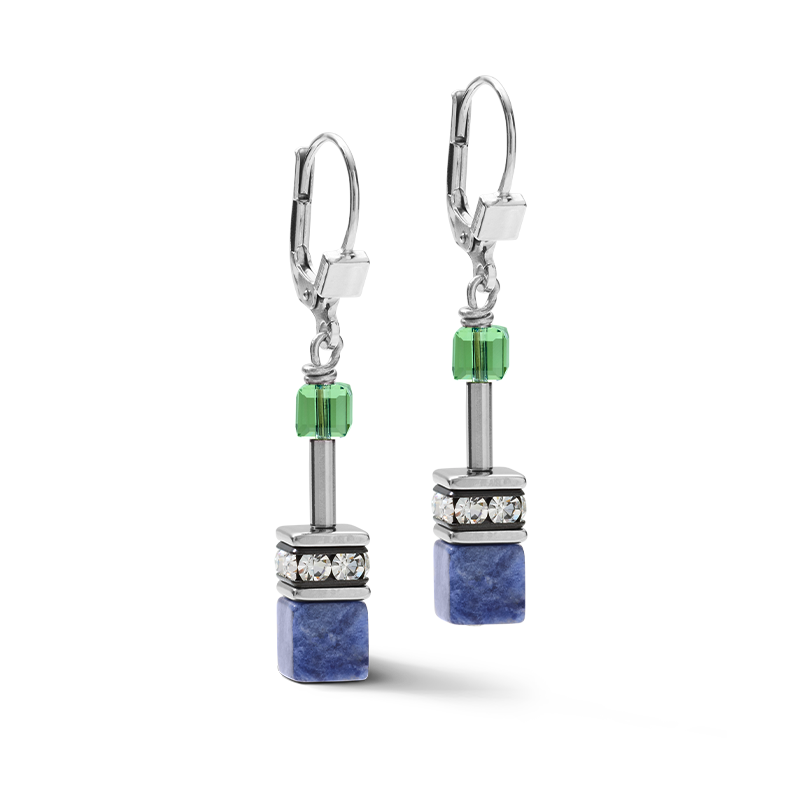 Boucles d'oreille GeoCUBE® Cristaux & pierres précieuses bleu-vert